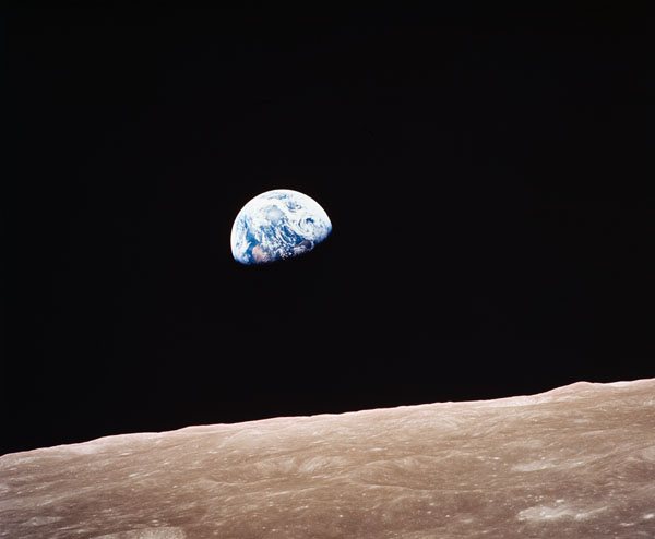 Earth rising above the Moon photographed during Apollo 8
